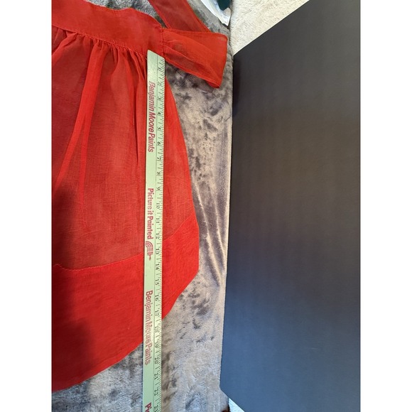 Vintage 50s 60s Christmas Half Apron Sheer Red Appliqued Holly Baubles Balls - Picture 11 of 13